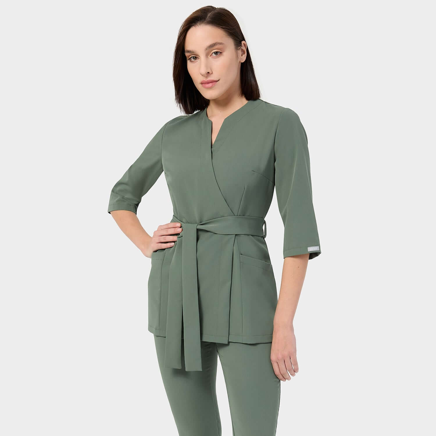 SOPHIA medical apron, 3/4 sleeves - EUCALYPTUS GREEN 
