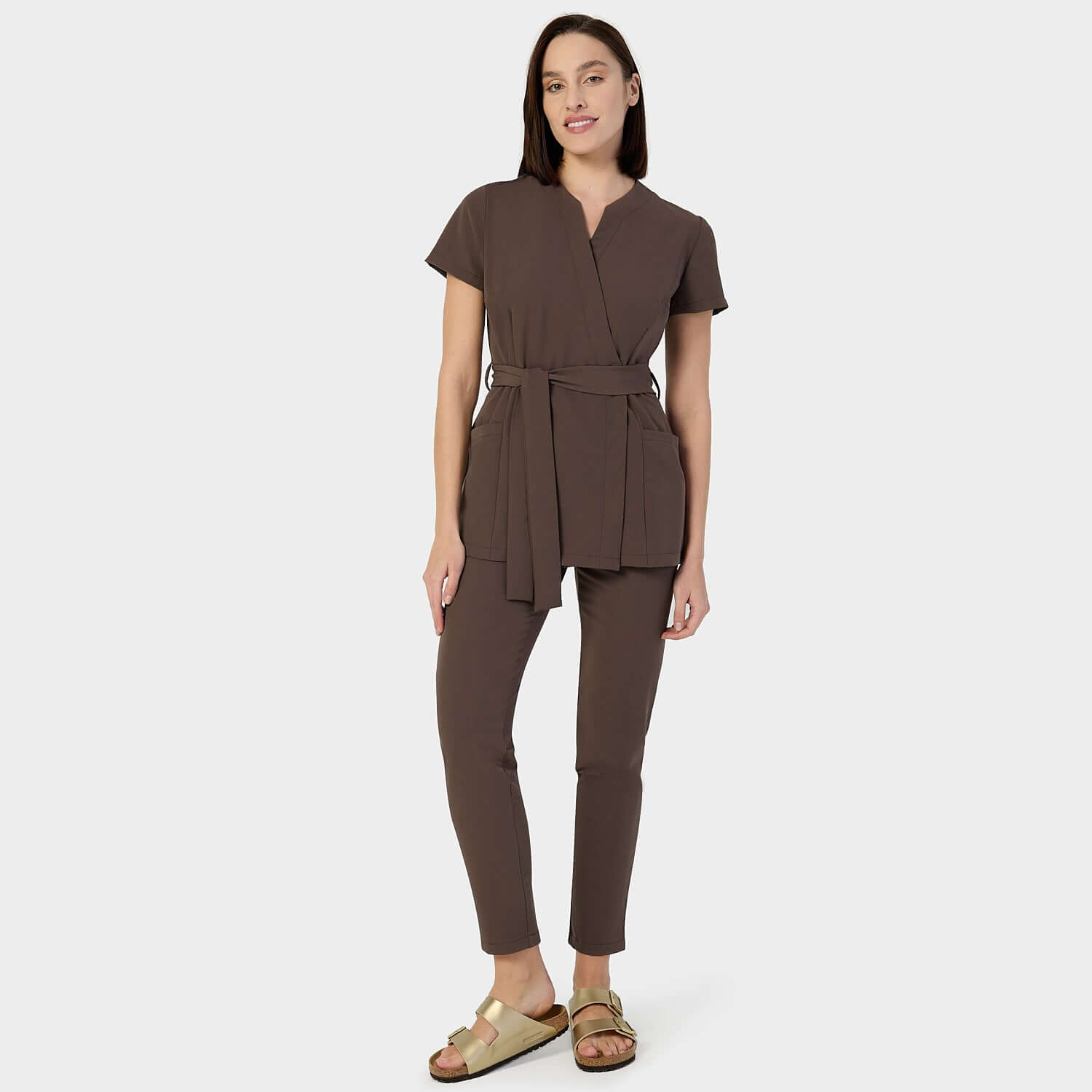 SOPHIA tied medical apron - MILK CHOCOLATE 
