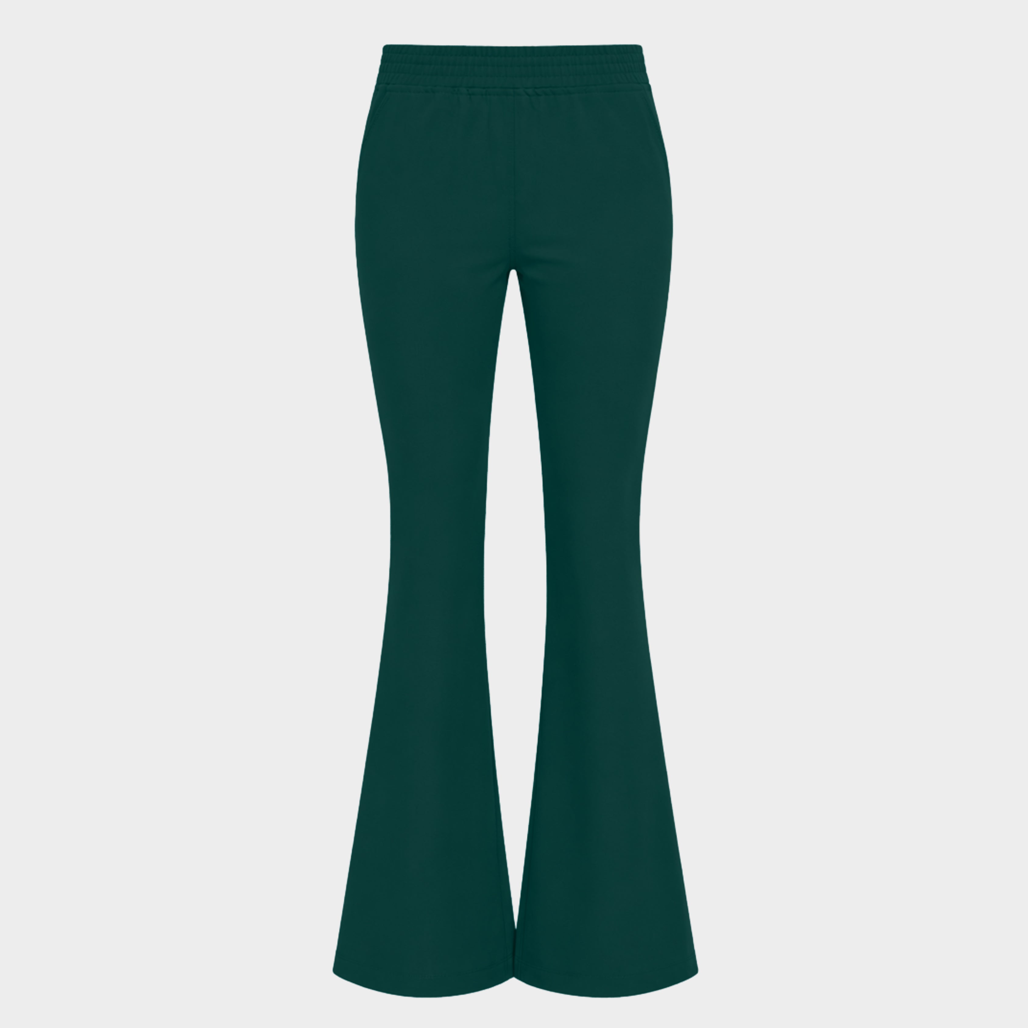 Spodnie medyczne flare Moss Green - zielone rozszerzane spodnie scrubs damskie z wiskozy z elastanem, polska produkcja Vena Uniformy